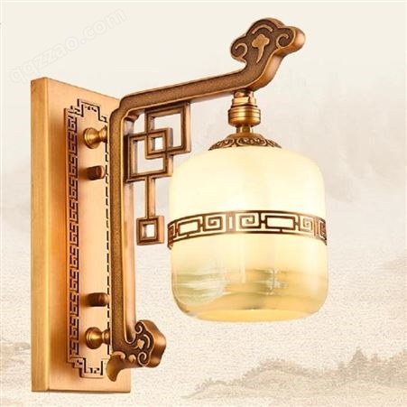 新中式客厅卧室床头过道楼梯背景墙壁灯中国风全铜天然玉石壁灯