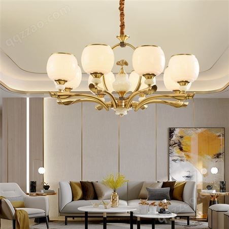 新中式全铜吊灯 商品房客厅餐厅卧室吊灯 双庆灯饰纯铜双层吊灯