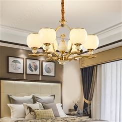 新中式全铜吊灯 商品房客厅餐厅卧室吊灯 双庆灯饰纯铜双层吊灯