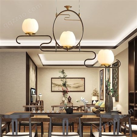 新中式全铜吊灯禅意餐厅吊灯双庆灯饰中国风创意餐桌灯书房灯茶室灯具