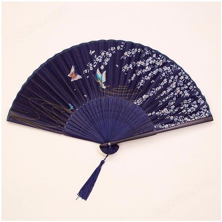 古风汉服折扇中国风礼品扇竹制绢布扇便携折叠二青舞蹈扇