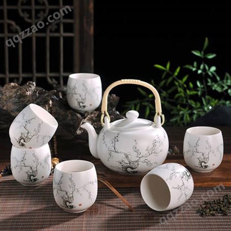 景德镇茶具茶杯套装 整套冰裂家用陶瓷茶杯 创意提梁茶壶茶具