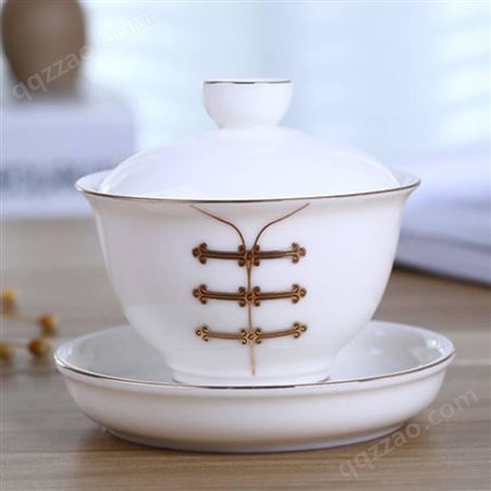 景德镇釉下彩荷花盖碗茶杯 创意茶具 家用三才碗茶碗