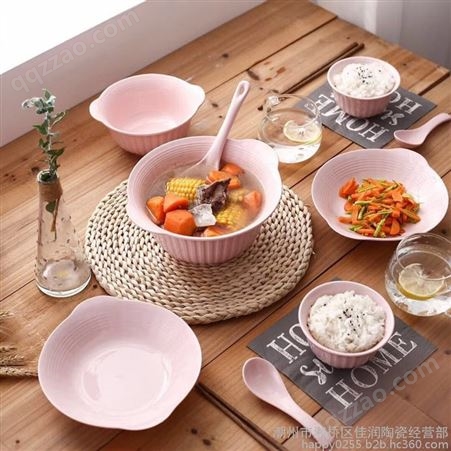 佳润TC201 系列纯色彩晶色土陶瓷餐具家用创意饭菜碗盘碟勺组合套装批发