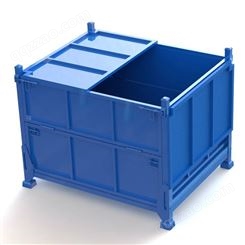 带盖折叠料箱 可回收循环物流筐 防尘可堆垛折叠金属周转箱