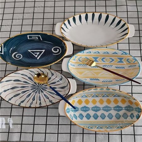 外贸陶瓷  手绘陶瓷盘子 创意陶瓷酒店餐具 家用餐具