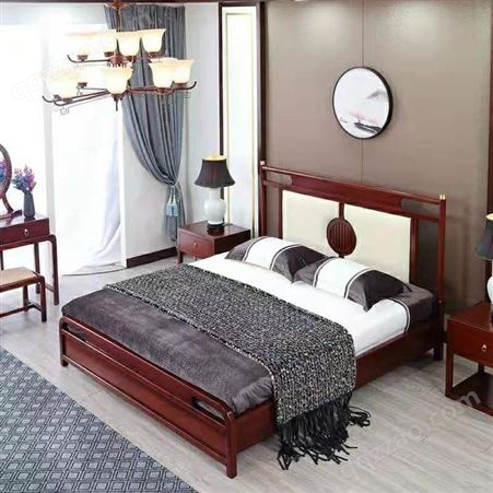 新中式海棠木实木床板 实木床厂家 实木床安装 实木床图片大全