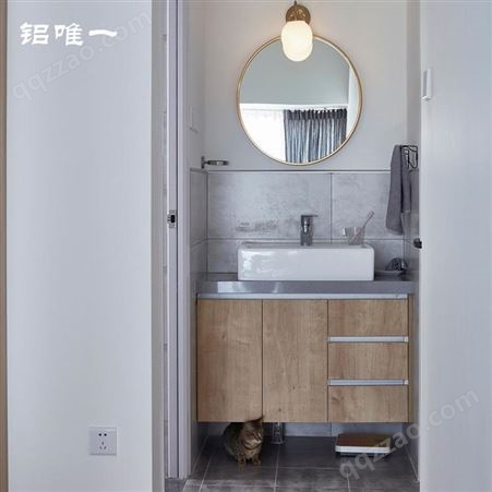 铝唯全铝浴室柜洗手盆柜组合带镜子 卫生间卫浴柜洗脸台 云石高光板