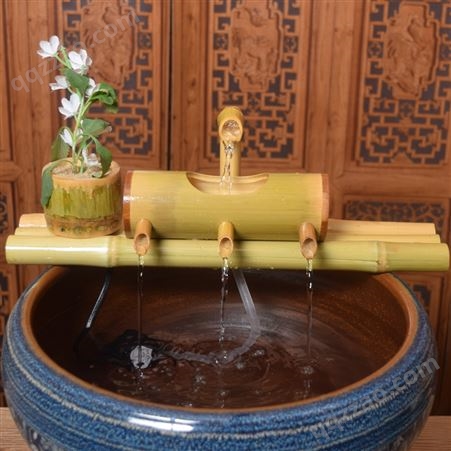 竹筒流水过滤摆件陶瓷鱼缸竹流水器鱼池循环流水造景家居创意装饰