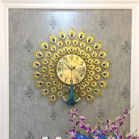 孔雀挂钟客厅现代简约钟表创意家用装饰表壁钟电子钟石英时钟