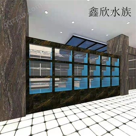 杭州海鲜鱼缸制做-饭店海鲜池定做-生鲜超市鱼缸-酒店海鲜缸定制-玻璃养鱼池制做