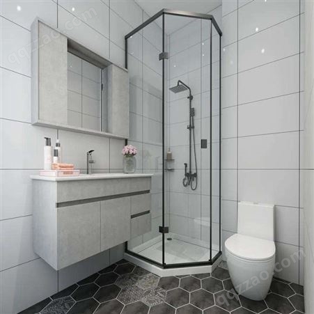 鼎鑫 转角方形L型简易淋浴房 干湿分离现代简约钢化玻璃卫生间