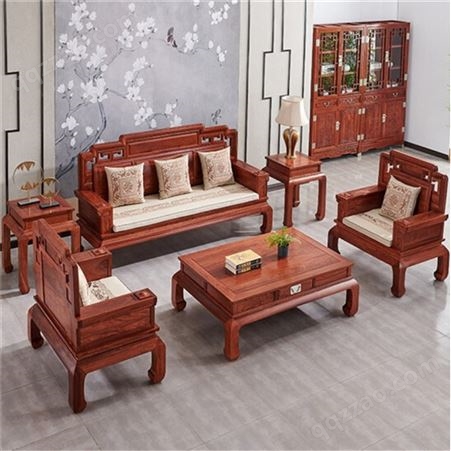 红木家具 非洲花梨（学名：刺猬紫檀）中式实木国色天香沙发组合 原木轻奢舒适型沙发