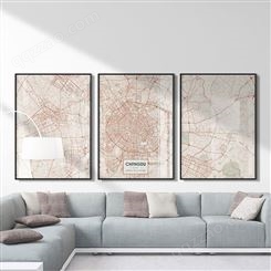 定制彩色城市线条地图 北欧风格家用办公室装饰画 创意艺术客厅背景
